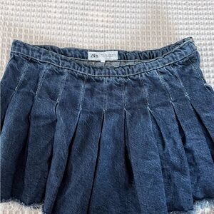 Zara Women's Pleated Denim Skirt - Dark Blue